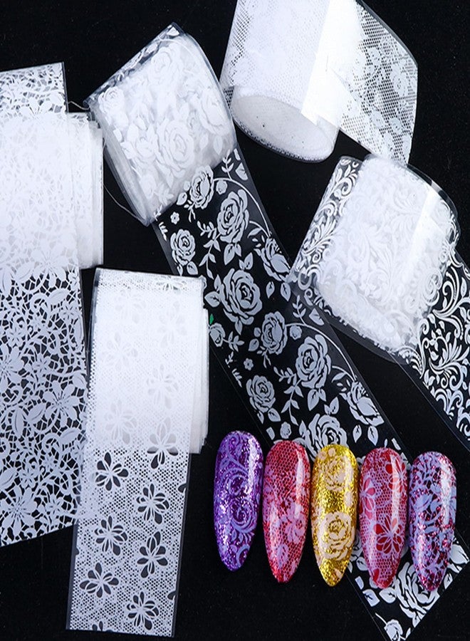 DANNEASY 10 Rolls White Lace Nail Art Foil Transfer Sheets, Lace Nail Foil Decals Starry Sky Nail Foils Holographic Transfer Foils Stickers for Women Girls Manicure Tips Supplies - Image 4